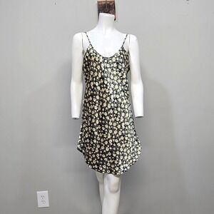 Womens Slip Dress Small Black Floral Satin Mini 90s Y2K‎ Coquette Dark Romantic